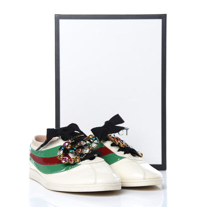 Gucci Patent Crystal Web GG Womens Falacer Sneakers 40 Mystic White New Shamarock Red 11 of 11