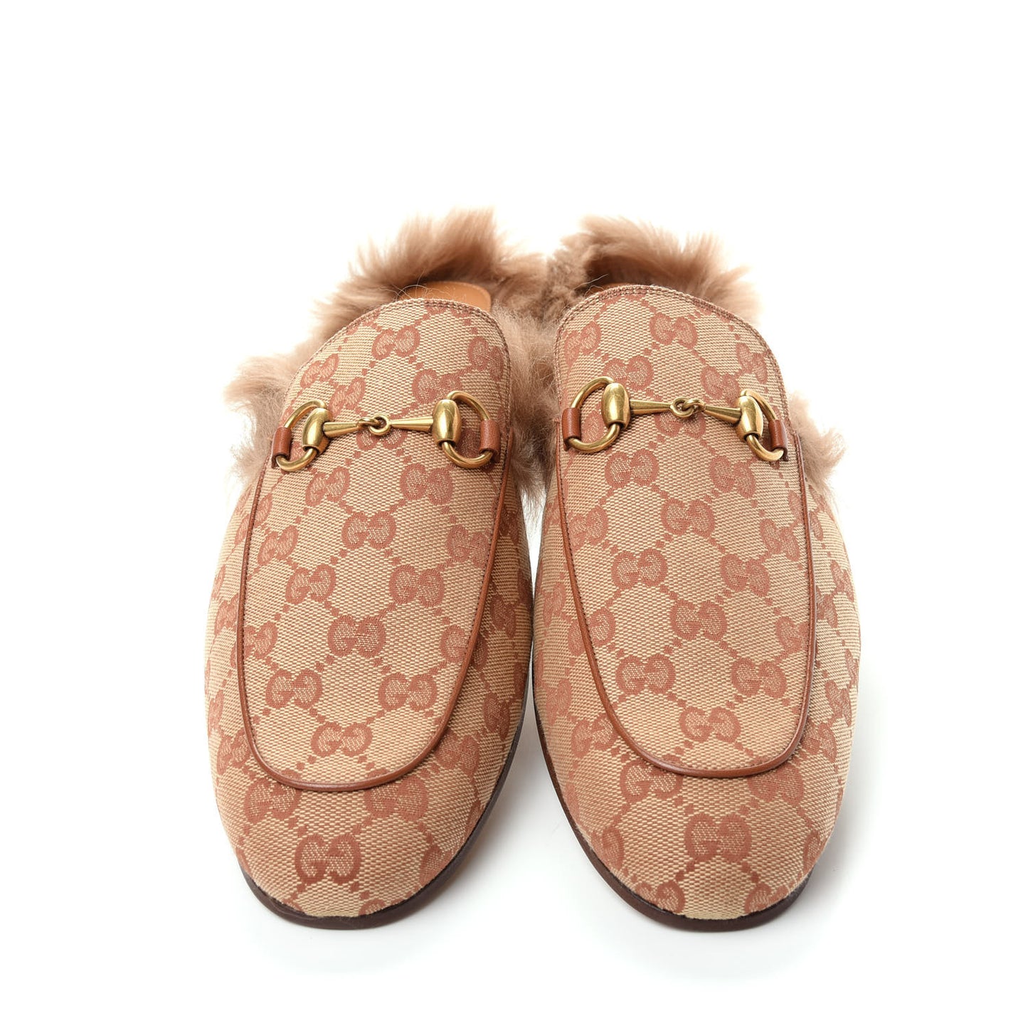 GG Monogram Fur Mens Princetown Slippers 9 Beige Ruggine Rust