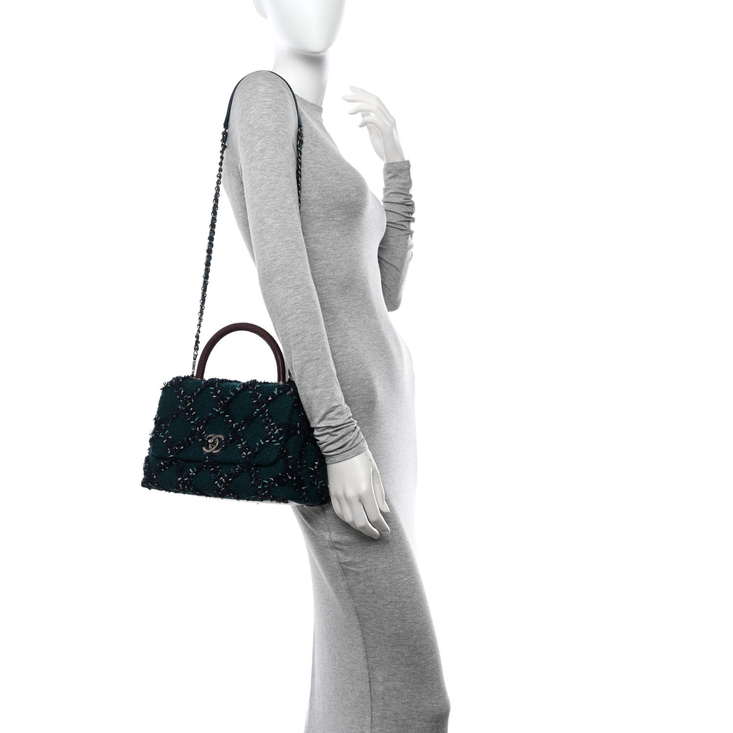 Chanel Tweed Lizard Quilted Small Coco Handle Flap Green Multicolor 2 of 10