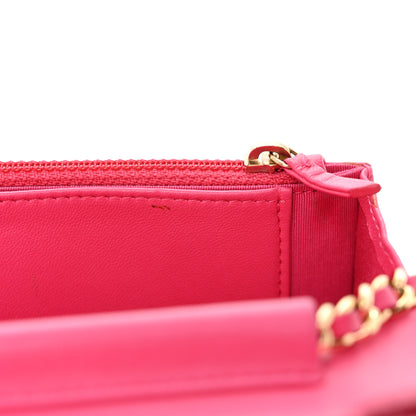 Chanel Lambskin Quilted Boy Wallet On Chain WOC Dark Pink 12 of 12