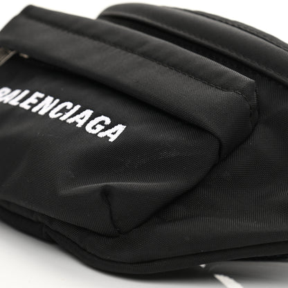 Balenciaga Sport Nylon Logo Embroidered Wheel Belt Bag Black White 9 of 10