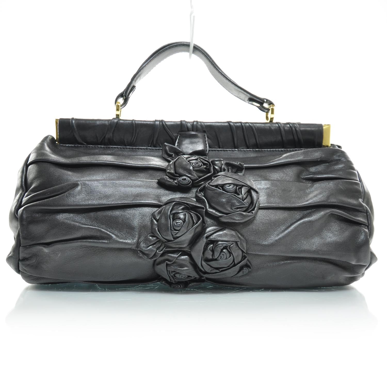 Valentino Garavani Nappa Leather Jardin Rose Framed Duffel Black 1 of 9