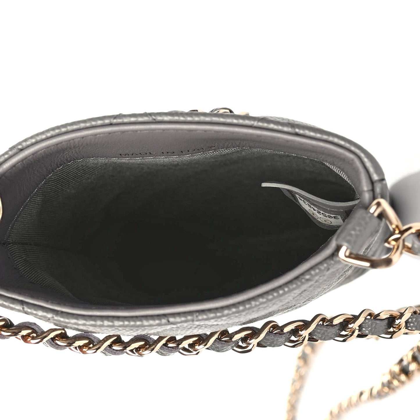 Caviar Quilted French New Wave Phone Holder With Chain Grey