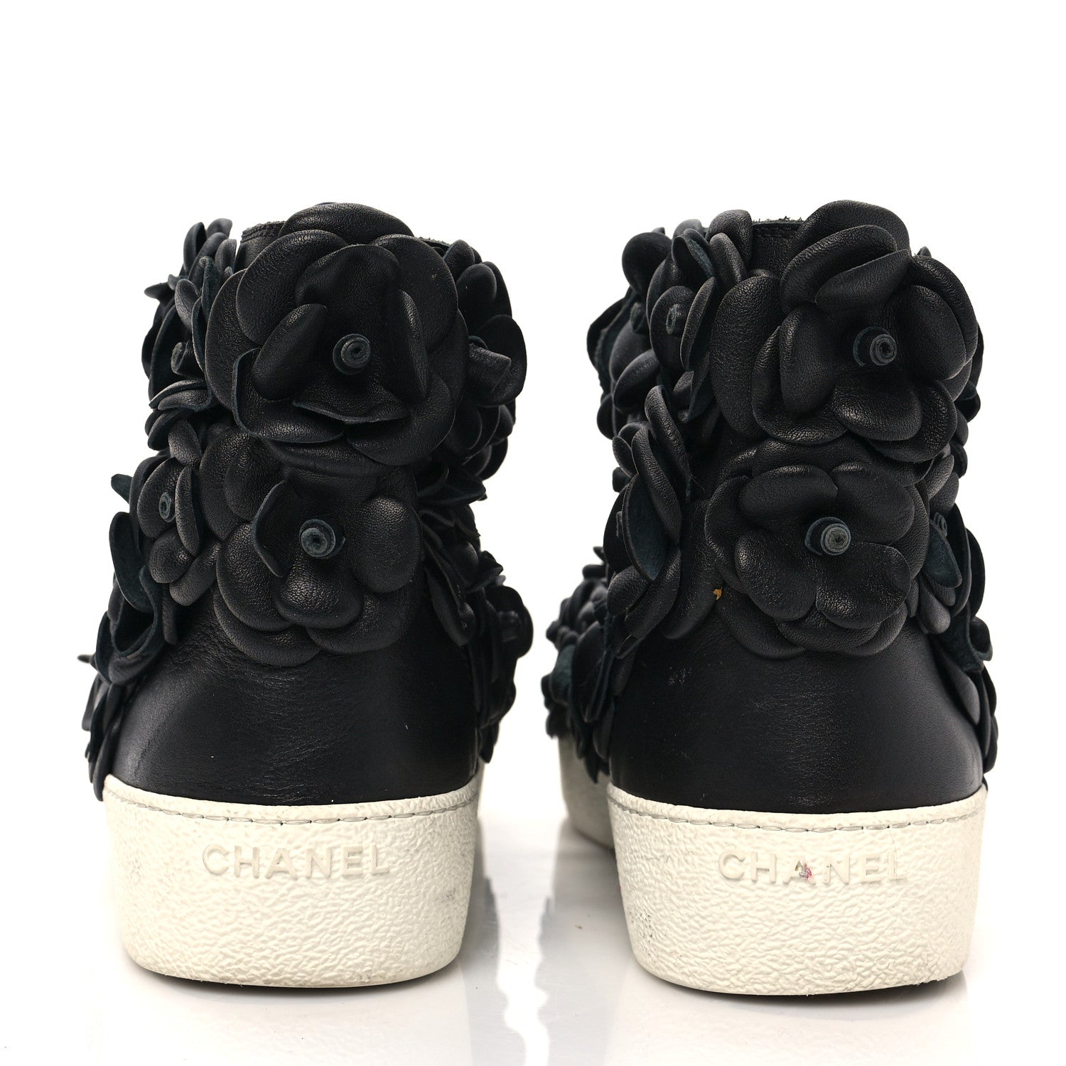 Chanel Calfskin Camellia High Top Sneakers 37 Black 5 of 7
