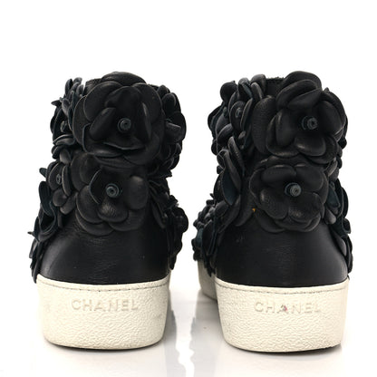 Chanel Calfskin Camellia High Top Sneakers 37 Black 5 of 7