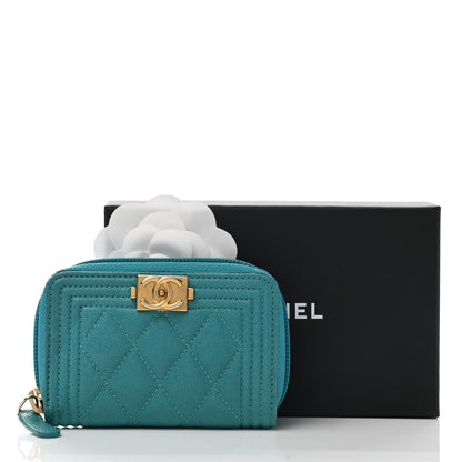 Chanel Caviar Quilted Boy Zip Around Coin Purse Wallet Turquoise 9 of 9