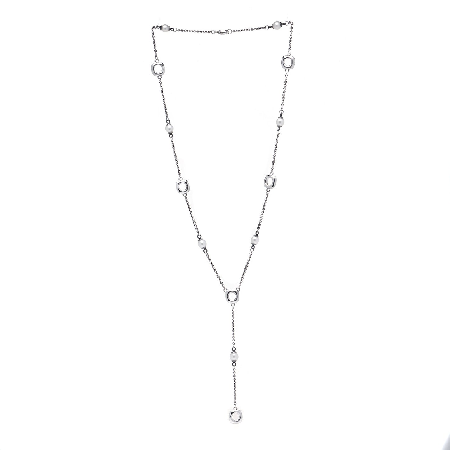 Sterling Silver Pearl Cushion Lariat Necklace