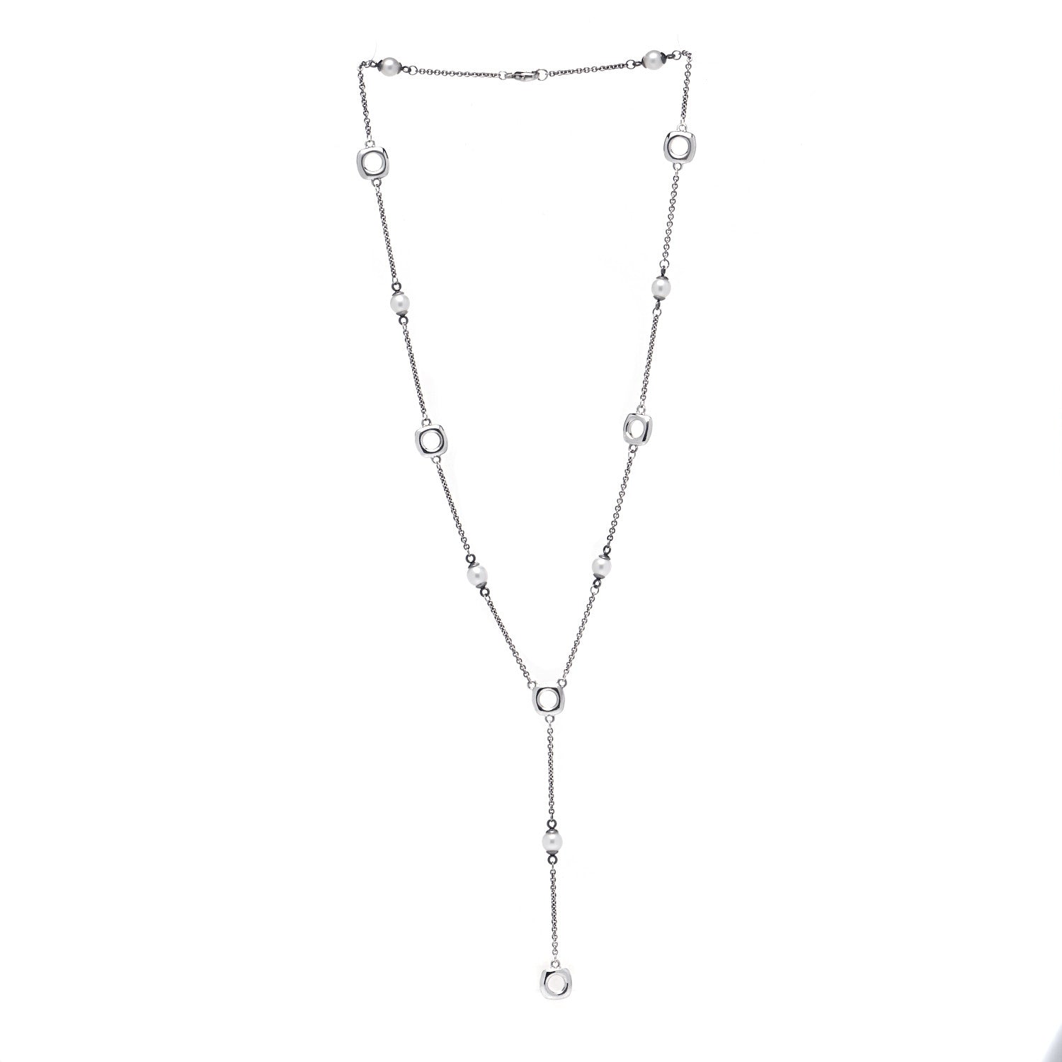 Tiffany Sterling Silver Pearl Cushion Lariat Necklace 2 of 5