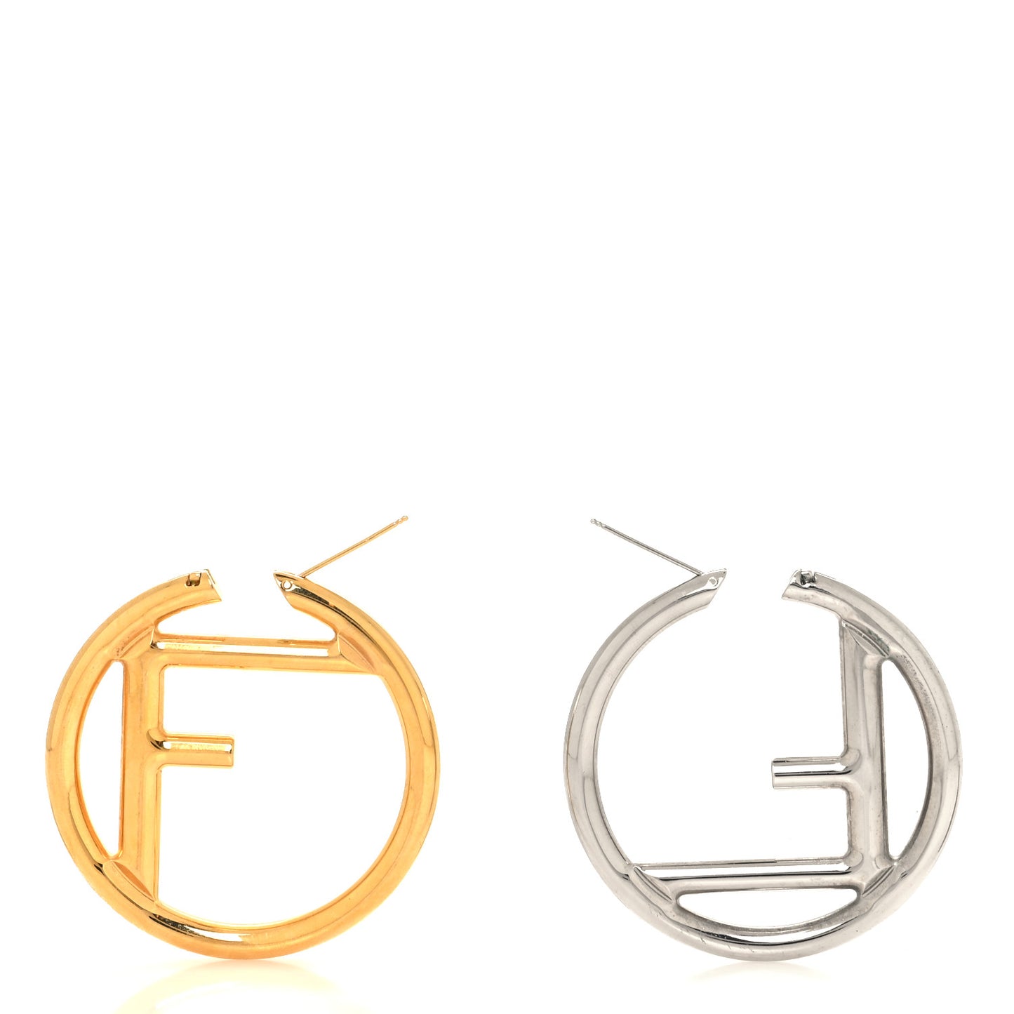 Metal FF Hoop Earrings Gold Silver