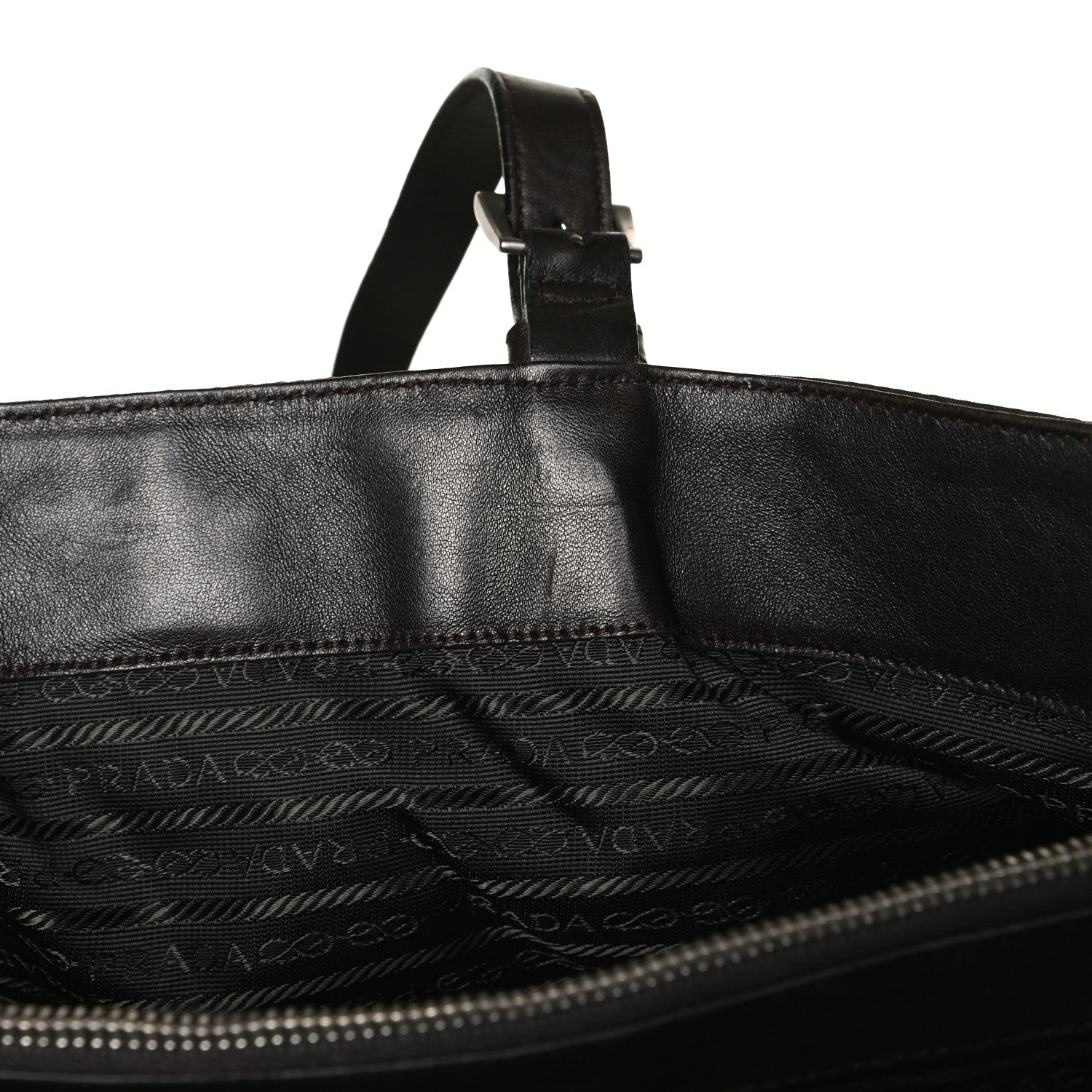 Prada Tessuto Nylon Soft Calfskin Tote Dark Brown 21 of 21