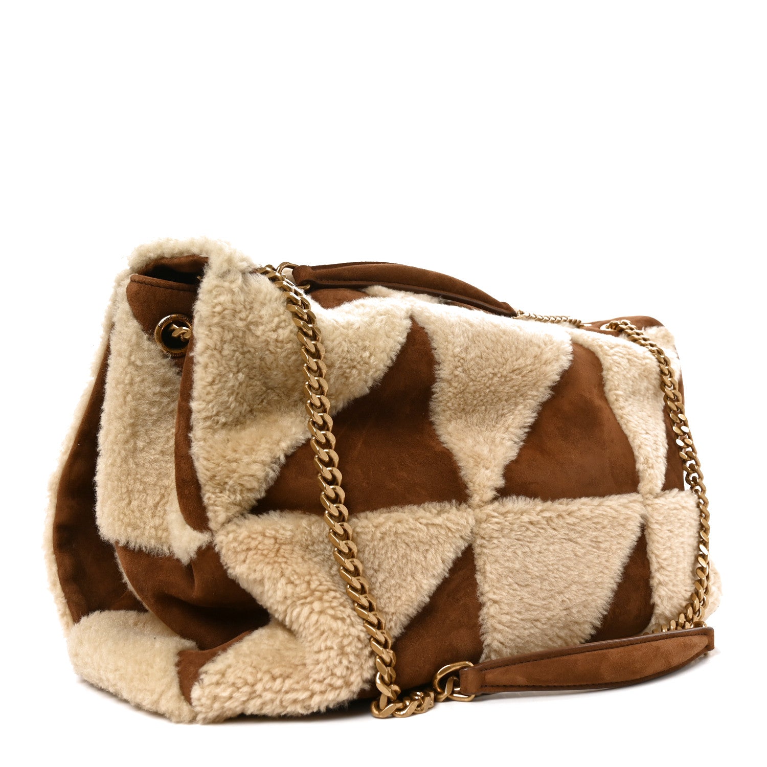 Saint Laurent Suede Shearling Patchwork Monogram Giant Jamie Brown Beige 2 of 9