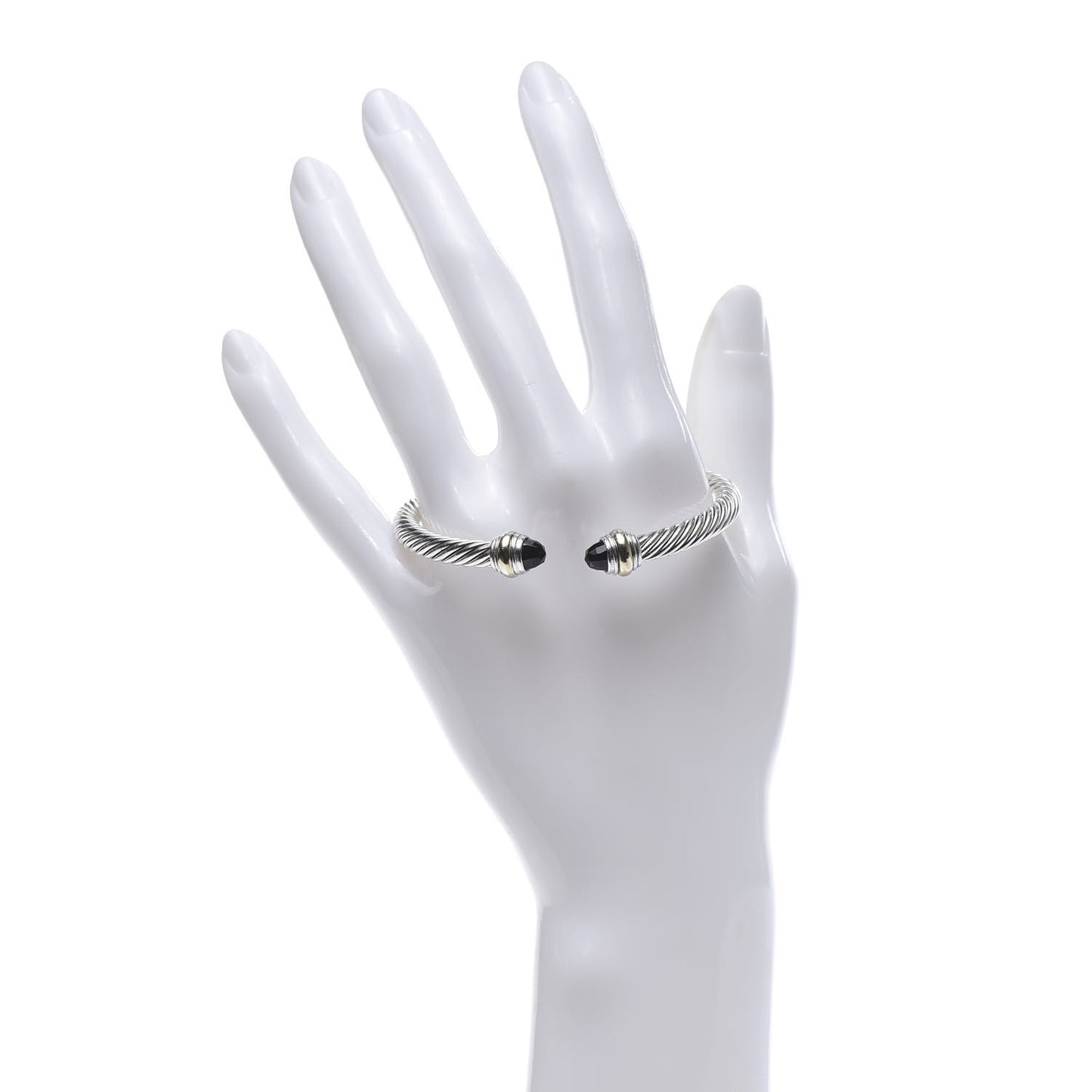 Sterling Silver 14K Yellow Gold Black Onyx 5mm Cable Classics Bracelet