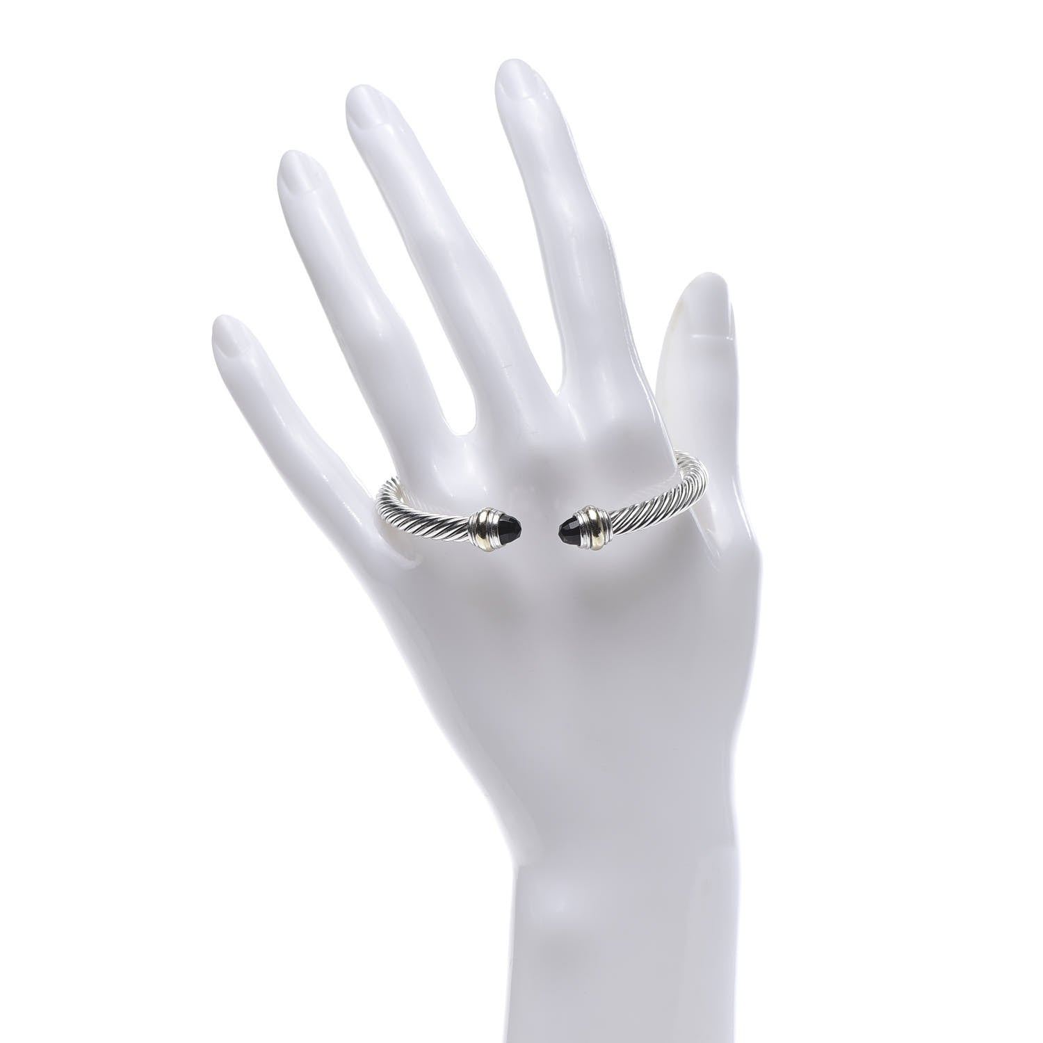 David Yurman Sterling Silver 14K Yellow Gold Black Onyx 5mm Cable Classics Bracelet 2 of 5