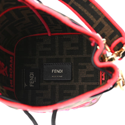 Fendi Fabric Jacquard Shiny Nappa FF 1974 Logo Threaded Edge Mini Mon Tresor Bucket Bag Tobacco Moro Fuxia Fluo 5 of 9