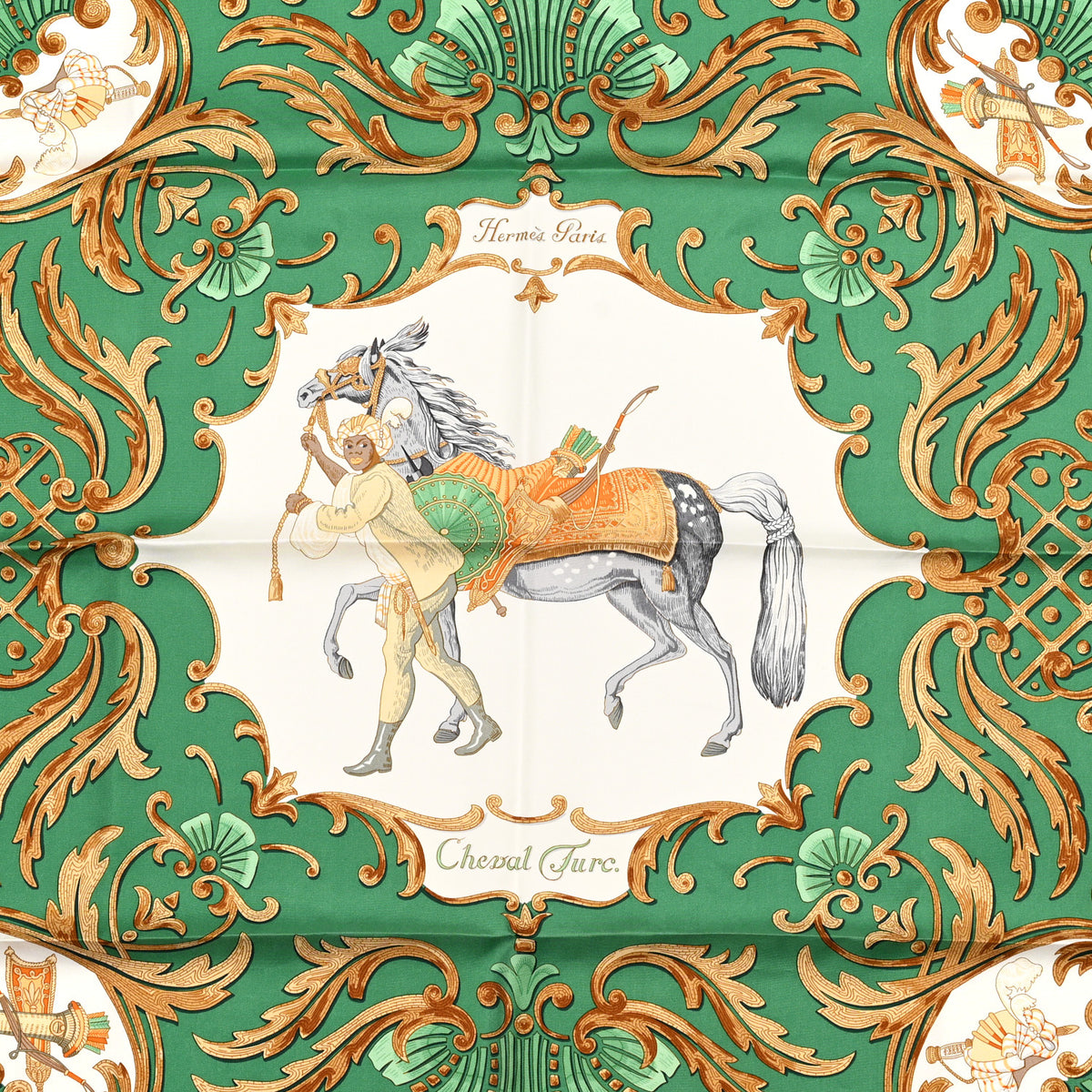 Silk Cheval Turc Scarf 90 Vert Emeraude