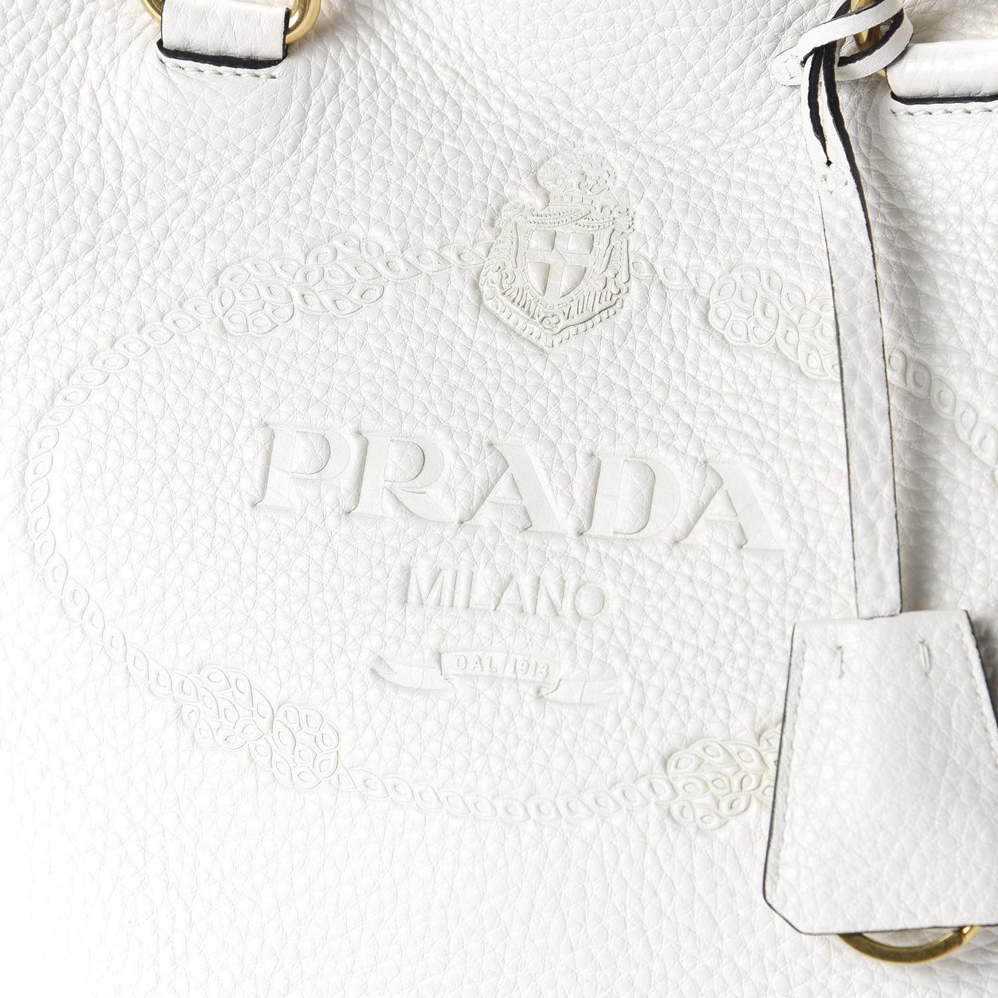 Vitello Daino Embossed Logo Tote White