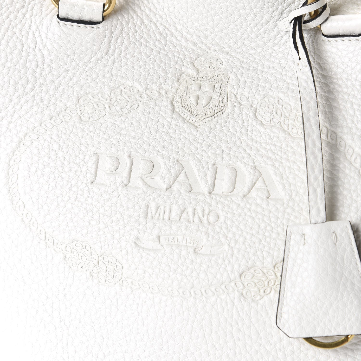 Prada Vitello Daino Embossed Logo Tote White 8 of 8