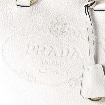 Prada Vitello Daino Embossed Logo Tote White 8 of 8