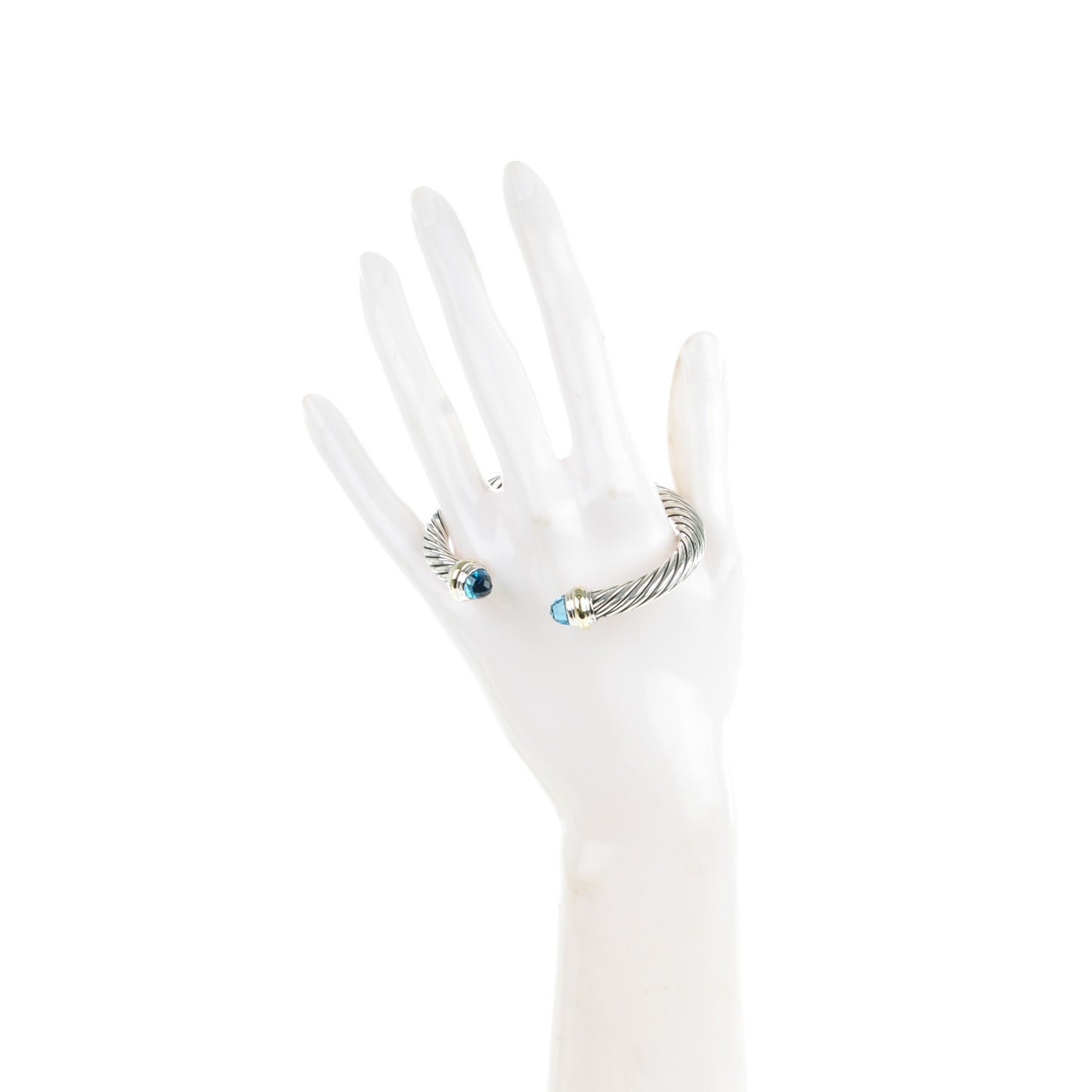Sterling Silver 14K Yellow Gold Blue Topaz 7mm Cable Classics Bracelet