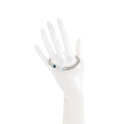 David Yurman Sterling Silver 14K Yellow Gold Blue Topaz 7mm Cable Classics Bracelet 2 of 5