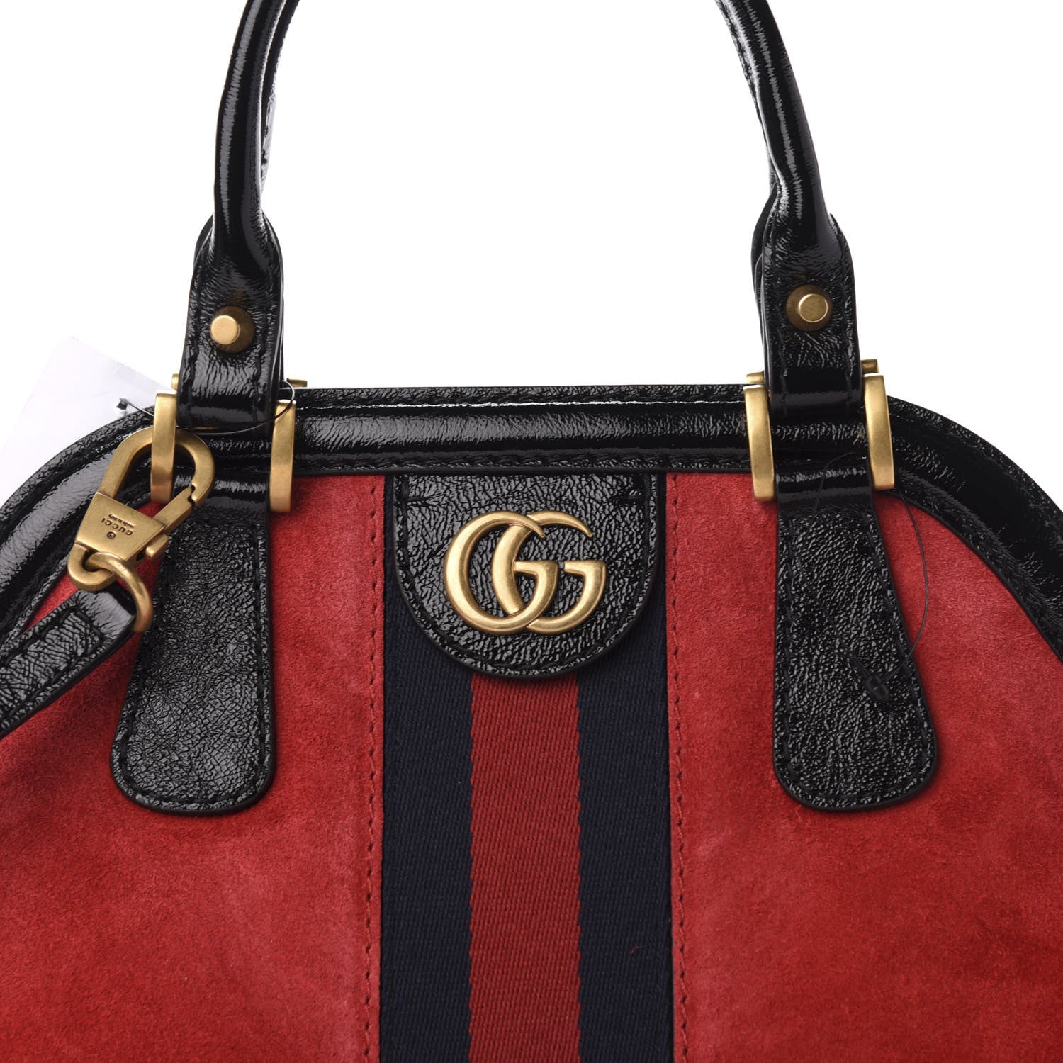 Gucci Suede Patent Ophidia Medium Re(Belle) Top Handle Bag Hibiscus Red Black 11 of 11