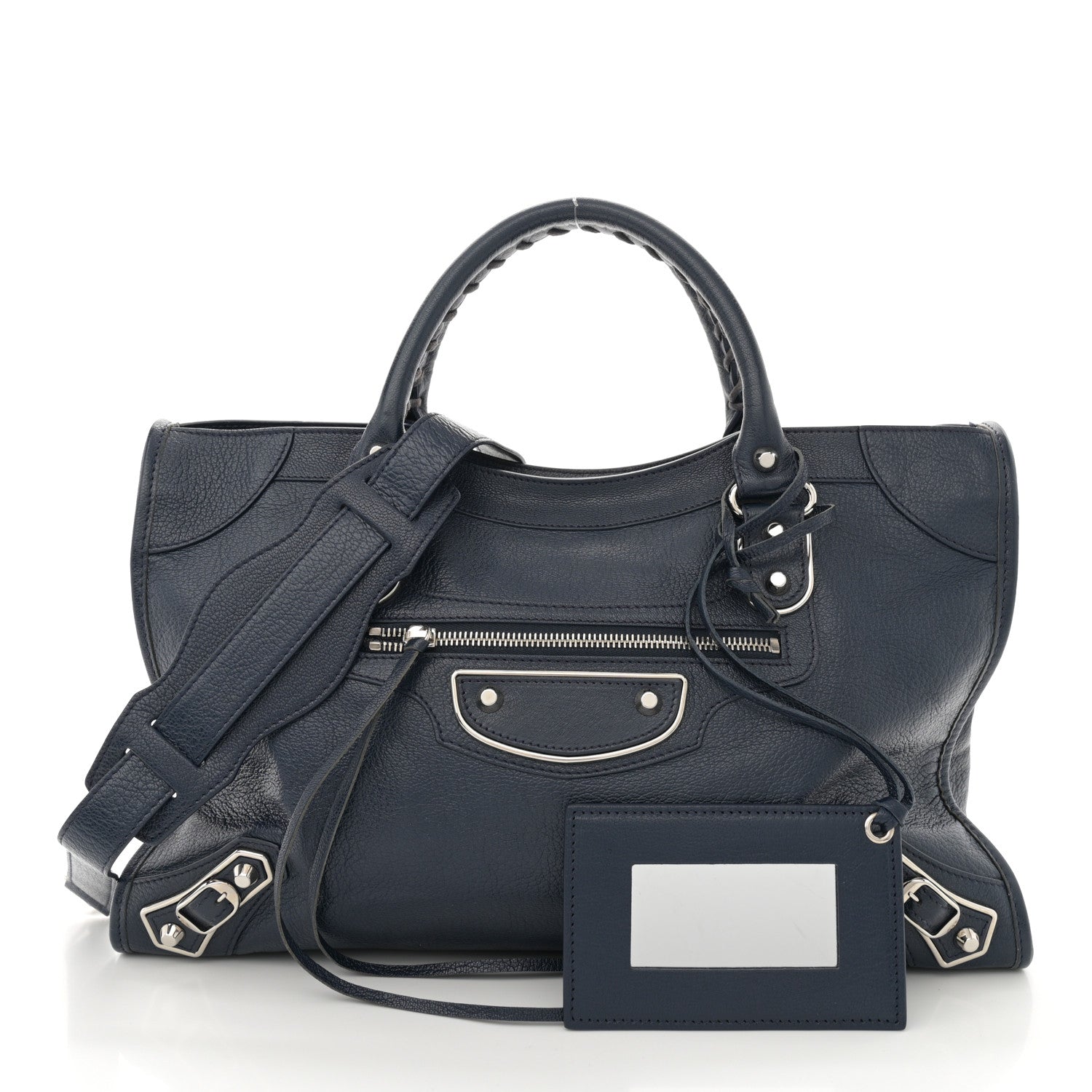 Balenciaga Chevre Silver Metallic Edge Hardware City Bleu Nuit Dark Sea 3 of 12
