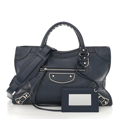 Balenciaga Chevre Silver Metallic Edge Hardware City Bleu Nuit Dark Sea 3 of 12