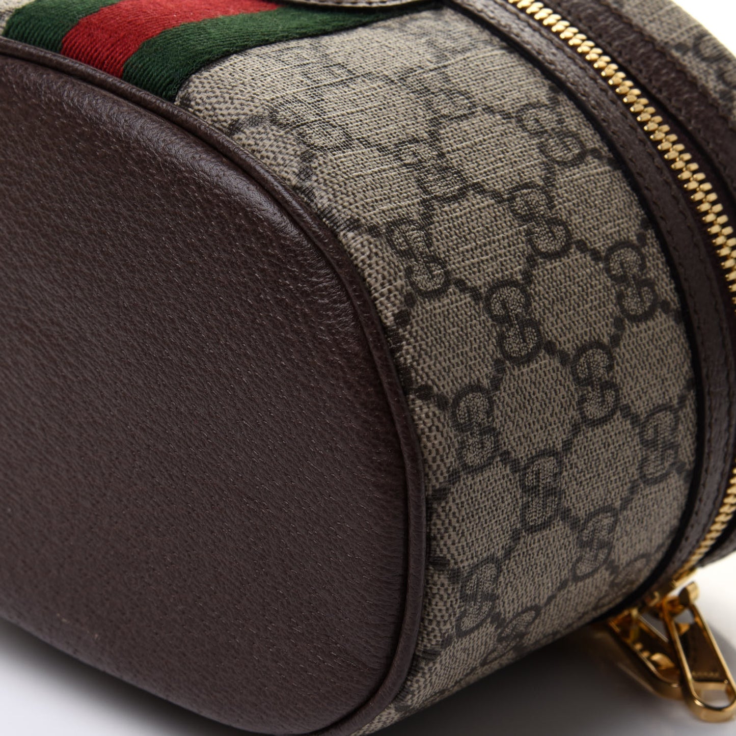 GG Supreme Monogram Textured Calfskin Web Ophidia Vanity Cosmetic Case Beige Ebony New Acero