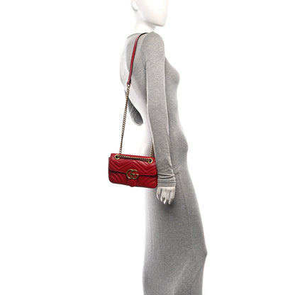 Gucci Calfskin Matelasse Mini GG Marmont Shoulder Bag Hibiscus Red 2 of 11