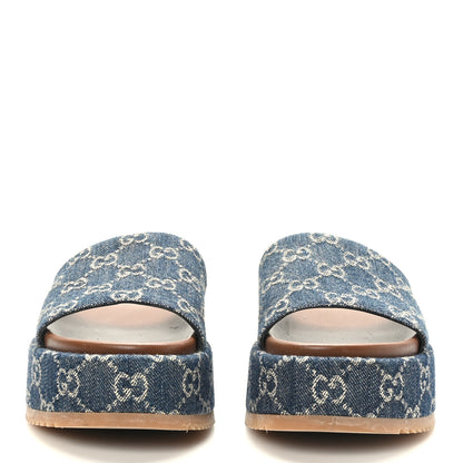 Gucci New Denim GG Monogram Angelina Platform 55mm Slide Sandals 38 Blue Tea 2 of 9