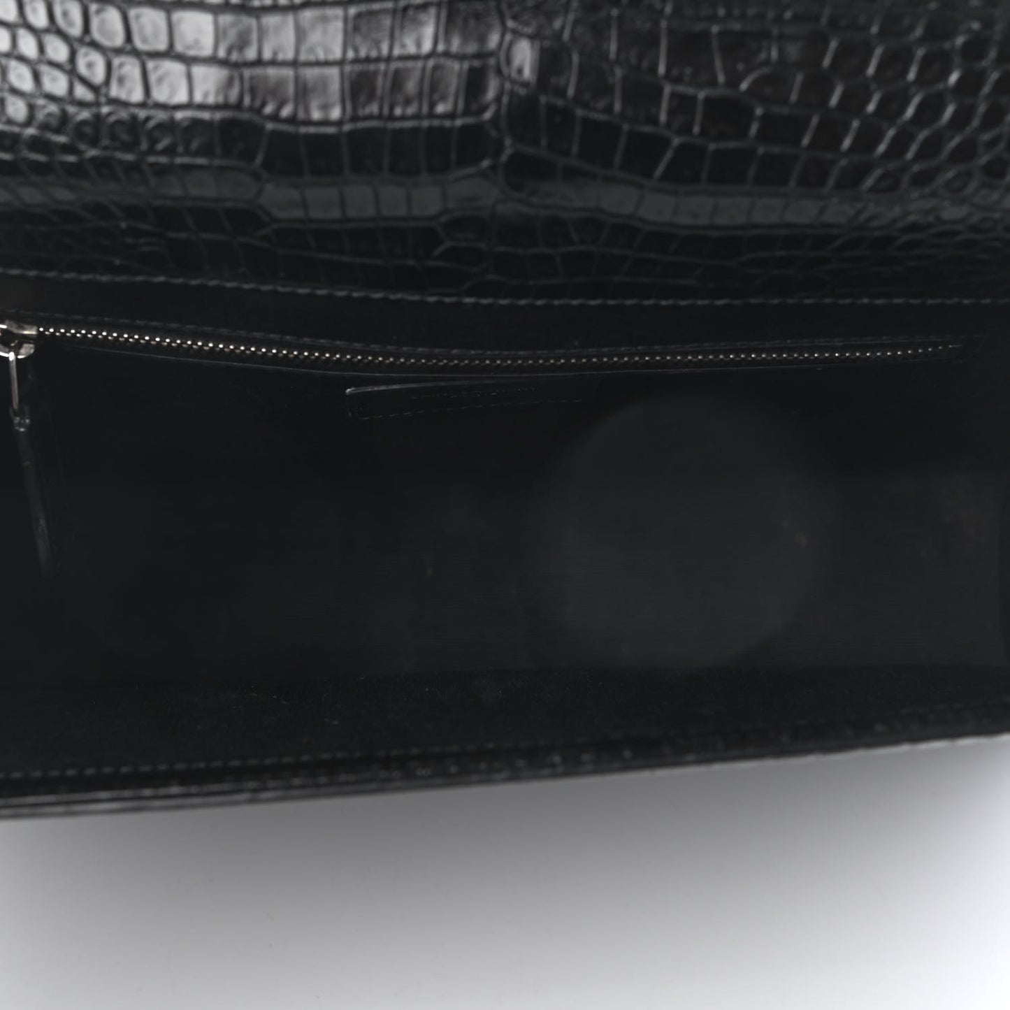 Calfskin Crocodile Embossed Monogram Large Satchel Black