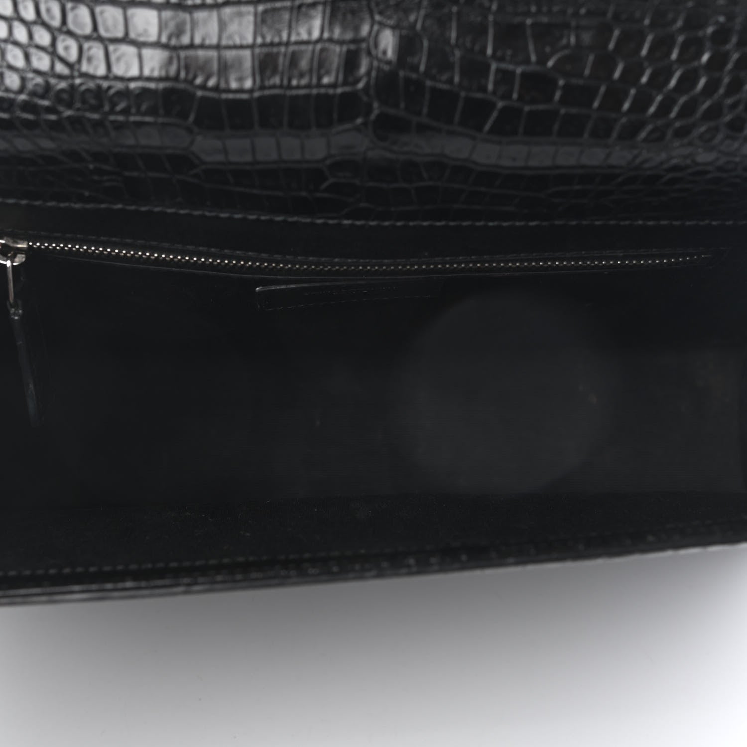 Saint Laurent Calfskin Crocodile Embossed Monogram Large Satchel Black 8 of 9