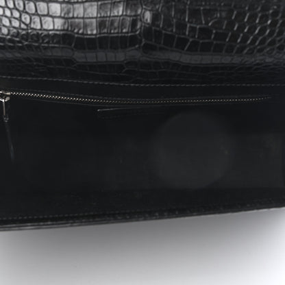 Saint Laurent Calfskin Crocodile Embossed Monogram Large Satchel Black 8 of 9