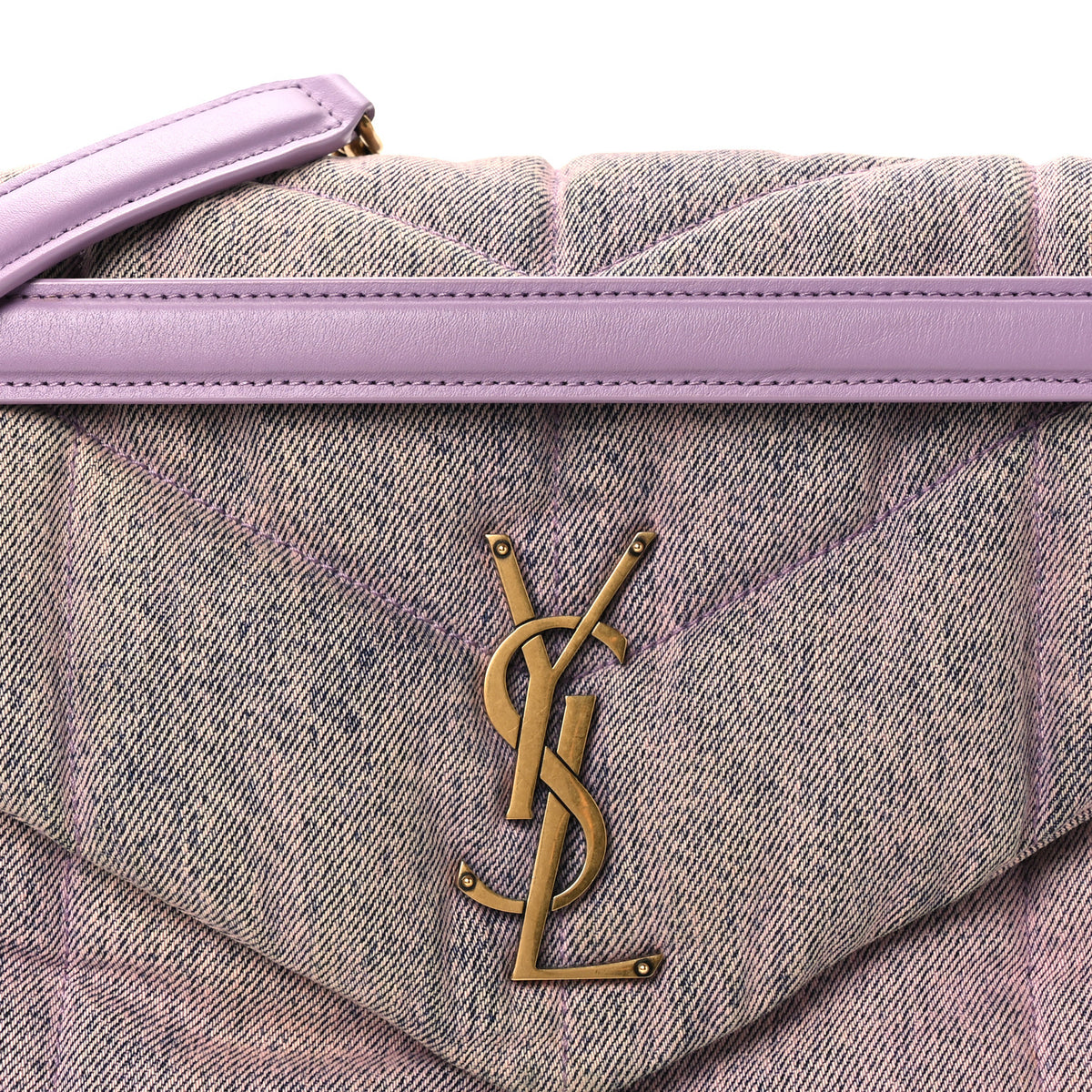 Denim Quilted Medium Loulou Puffer Monogram Chain Satchel Bleached Lilac