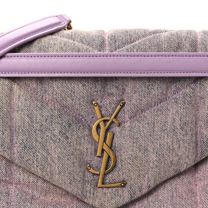 Saint Laurent Denim Quilted Medium Loulou Puffer Monogram Chain Satchel Bleached Lilac 8 of 10