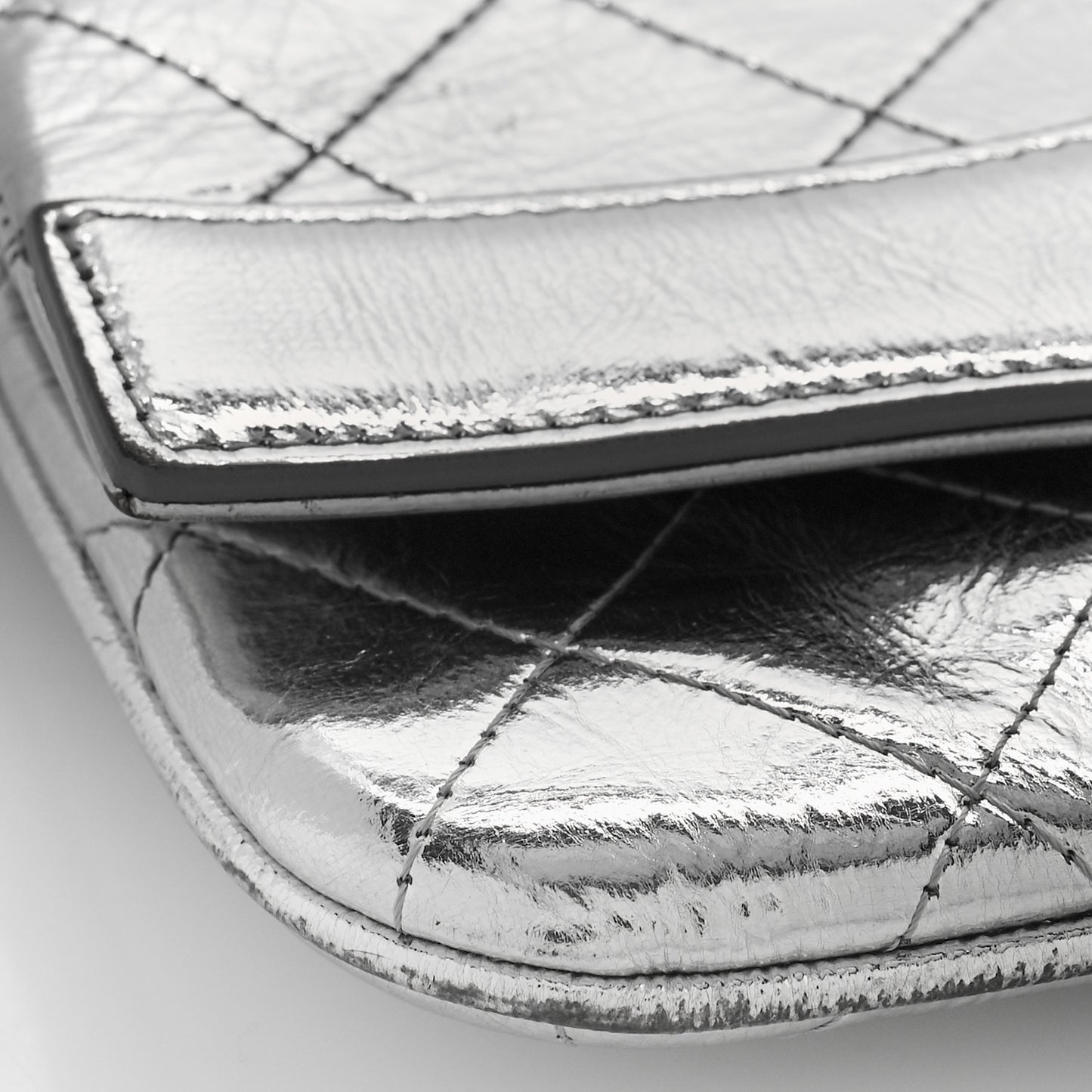 Metallic Crumpled Calfskin Small 31 Pouch Silver