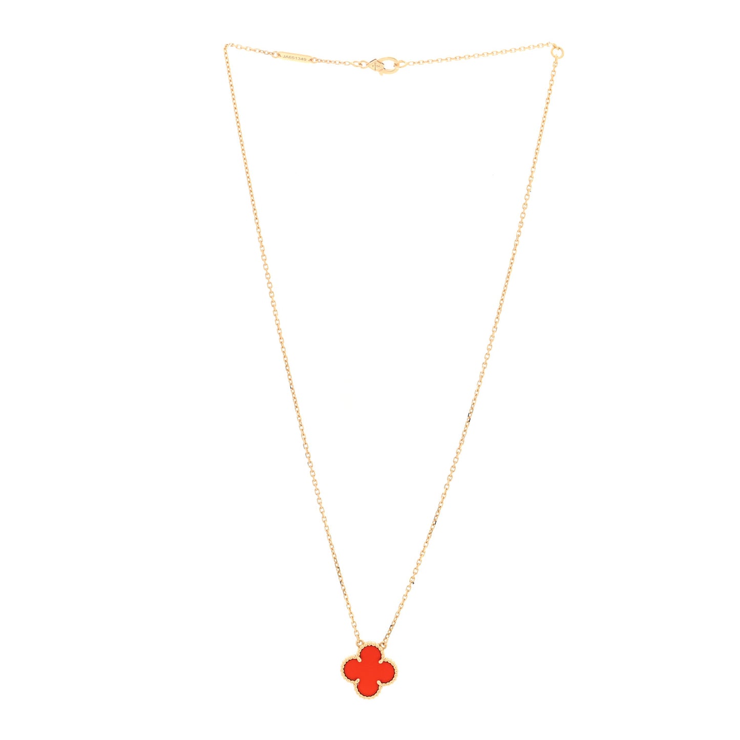 18K Yellow Gold Carnelian Vintage Alhambra Pendant Necklace