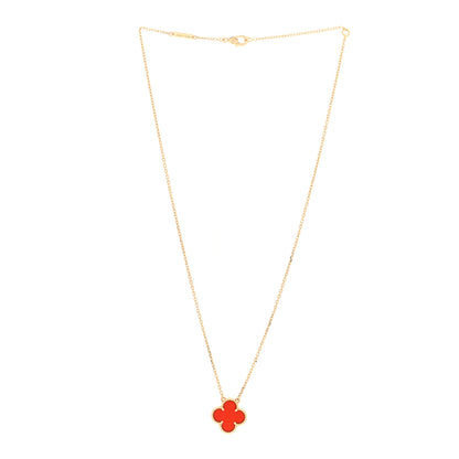 Van Cleef & Arpels 18K Yellow Gold Carnelian Vintage Alhambra Pendant Necklace 3 of 5