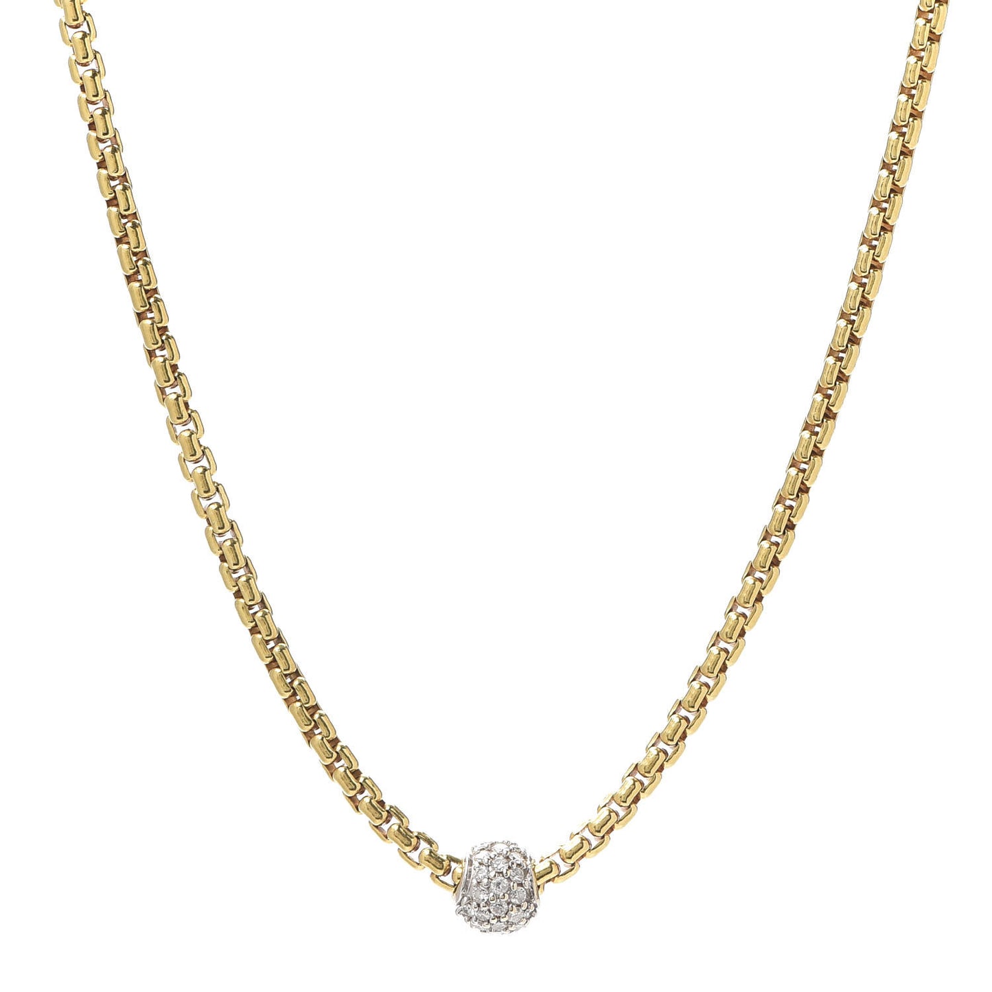 18K Yellow White Gold Diamond Pave Ball Pendant Necklace