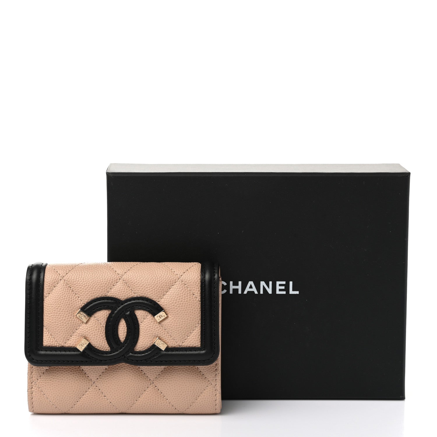 Chanel Caviar Quilted Filigree Flap Card Holder Beige Black 9 of 9