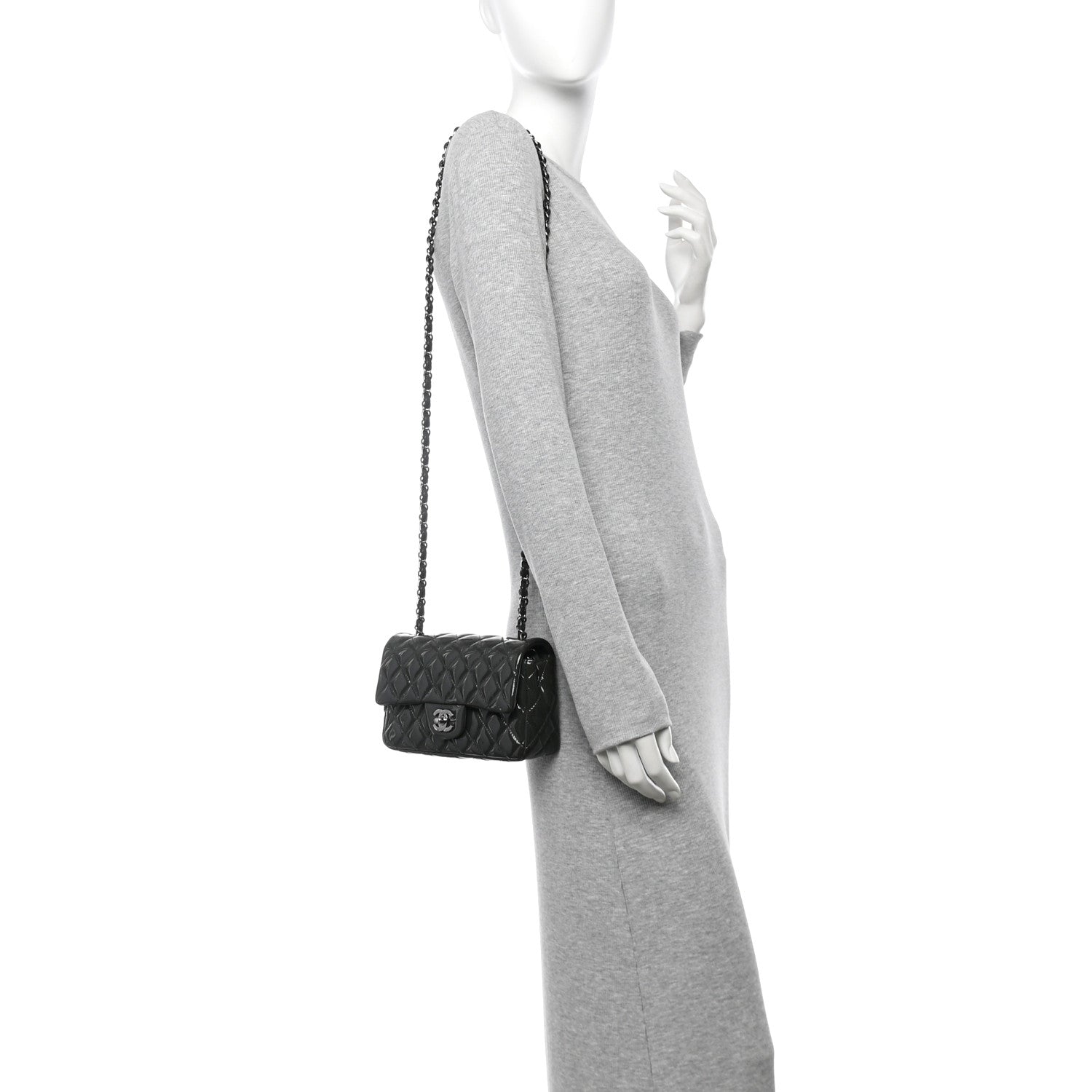 Chanel Patent Calfskin Quilted Mini Rectangular Flap Grey 2 of 10