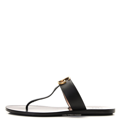 Gucci Calfskin GG Marmont Thong Sandals 38 Black 1 of 11