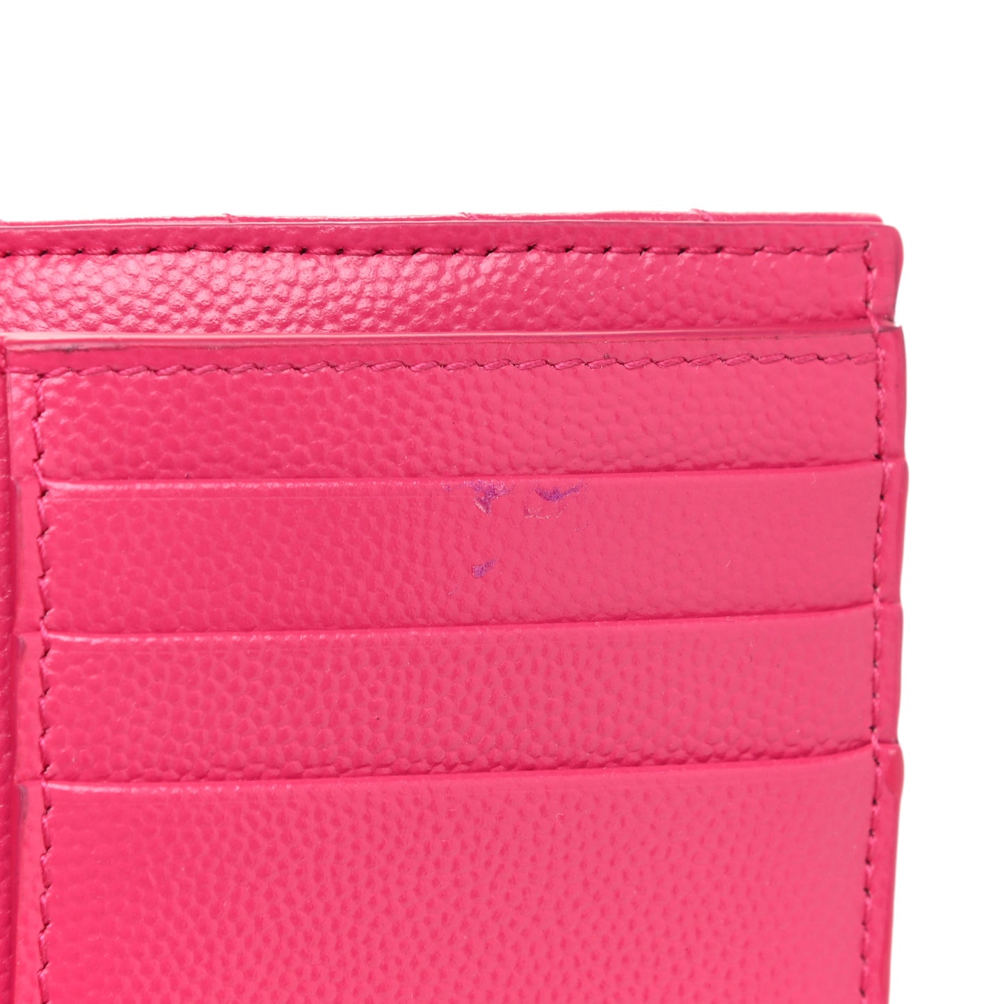 Grain De Poudre Matelasse Chevron Monogram Compact Tri Fold Wallet Fuschia