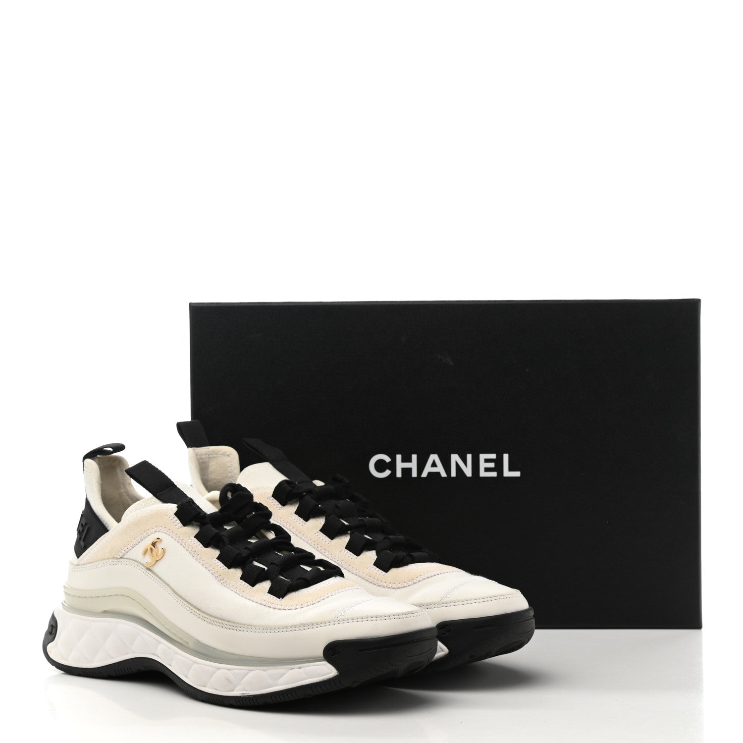 Chanel Velvet Calfskin Mixed Fibers CC Sneakers 39 Ivory Black 10 of 10
