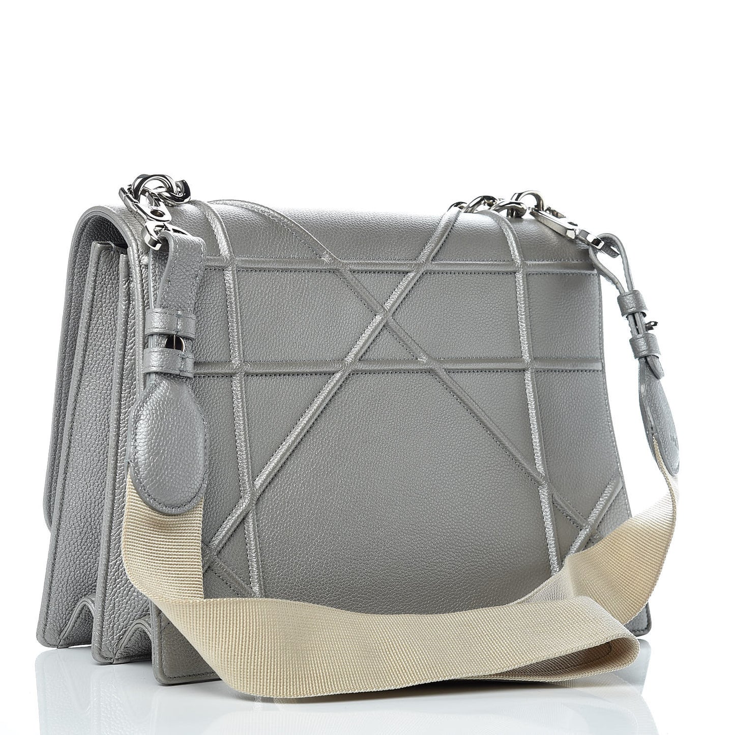 Metallic Grained Calfskin Diorama Satchel Silver