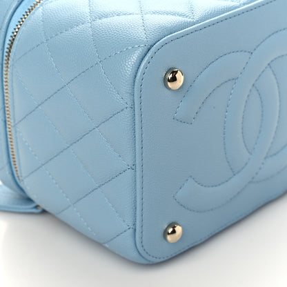 Chanel Caviar Quilted Top Handle Vanity Case With Chain Blue 9 of 10