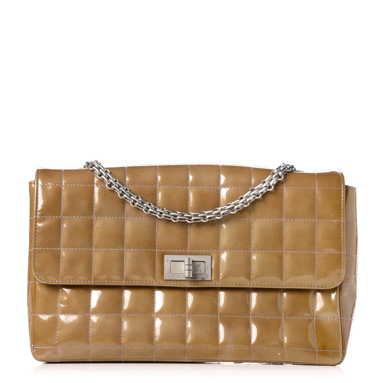Chanel Patent Chocolate Bar Reissue Single Flap Dark Beige 1 of 14