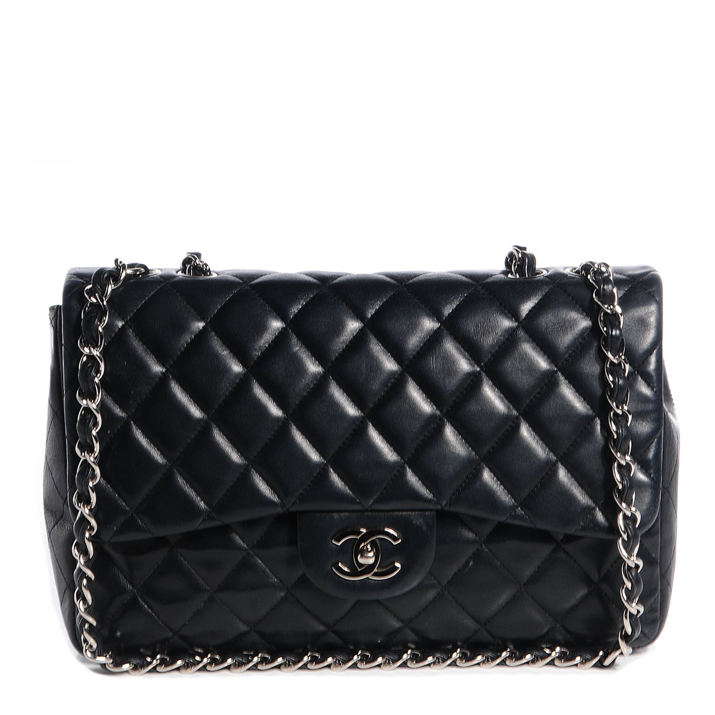Lambskin Quilted Jumbo Single Flap Black