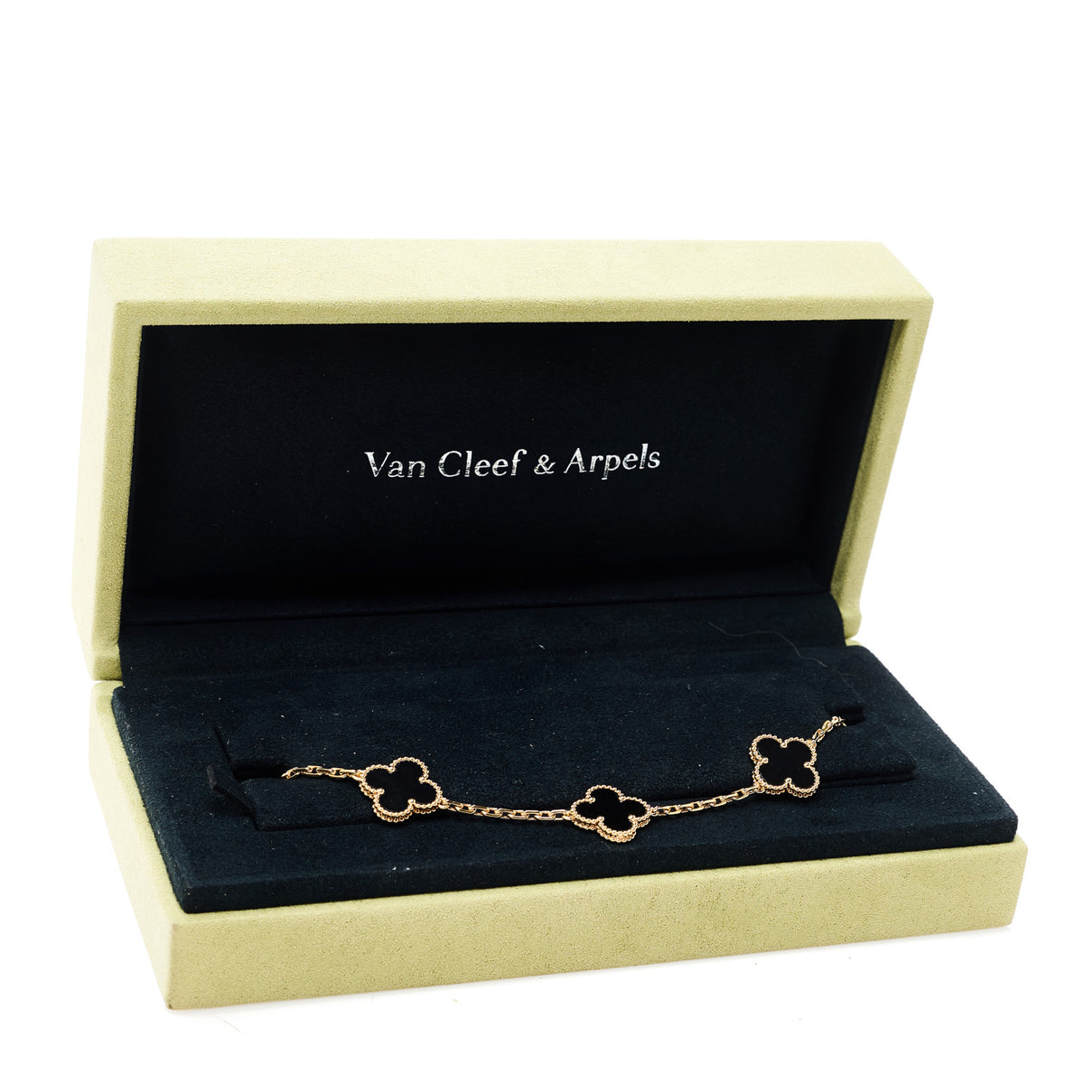 Van Cleef & Arpels 18K Yellow Gold Black Onyx 5 Motifs Vintage Alhambra Bracelet 5 of 5
