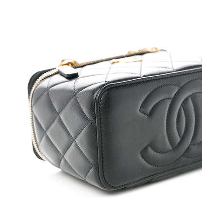Chanel Lambskin Quilted Sweet Camellia Small Vanity Case With Chain Black 9 of 10